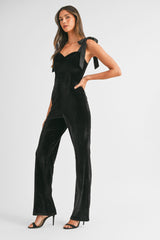 ELLISON SHOULDER TIE VELVET JUMPSUIT