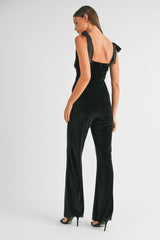 ELLISON SHOULDER TIE VELVET JUMPSUIT