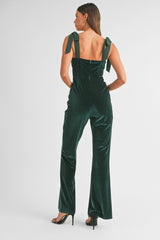 ELLISON SHOULDER TIE VELVET JUMPSUIT