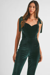 ELLISON SHOULDER TIE VELVET JUMPSUIT