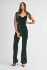 ELLISON SHOULDER TIE VELVET JUMPSUIT