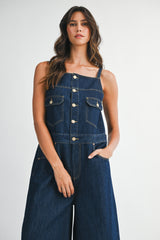 JANICE DENIM BUTTON FRONT OVERALL