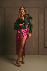 GISELE PUFF SLEEVE BIKER CROPPED JACKET