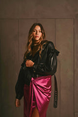 GISELE PUFF SLEEVE BIKER CROPPED JACKET