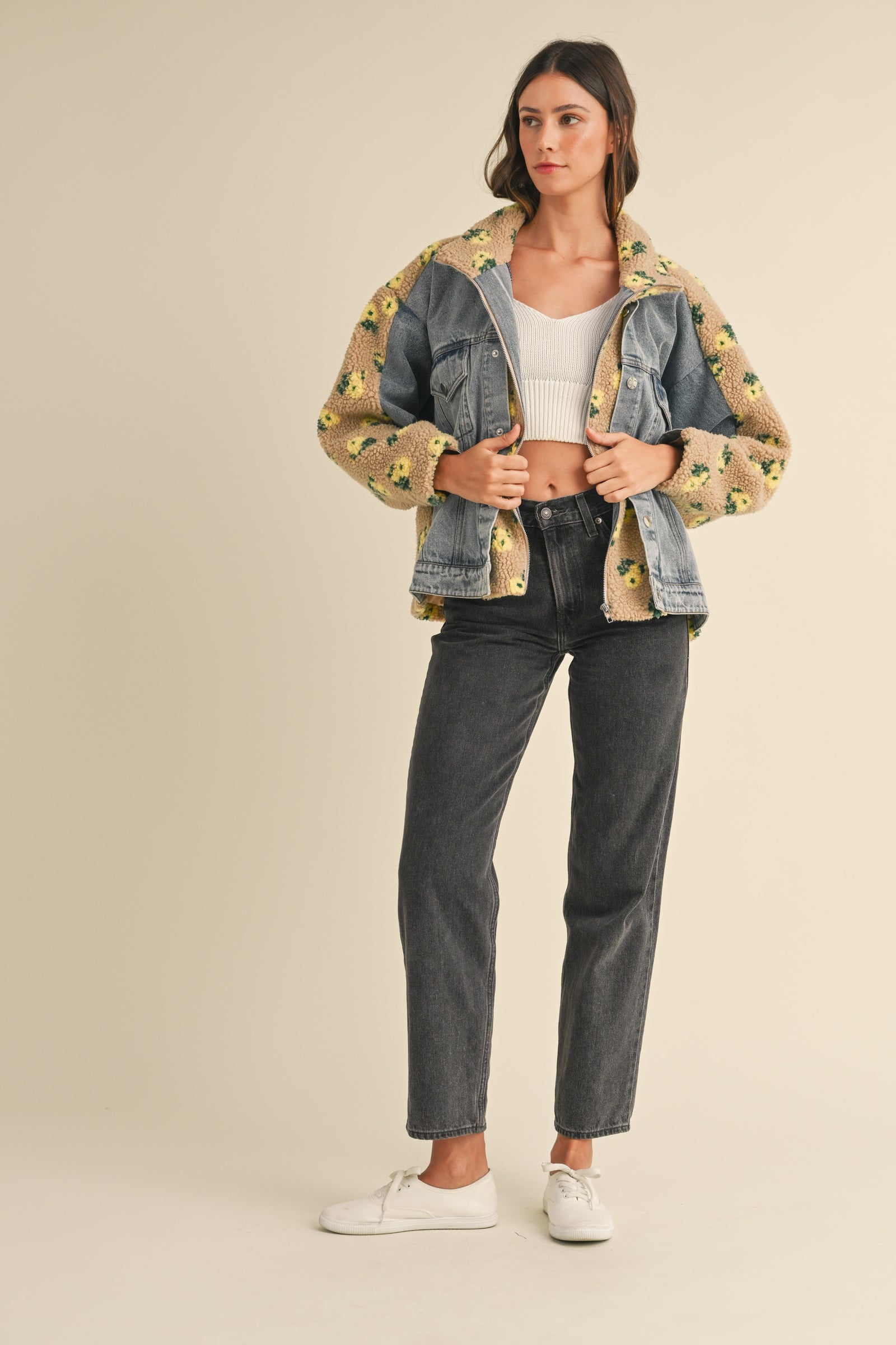 TARA FLORAL SHEARLING DENIM JACKET – Mable Clothing