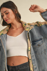 TARA FLORAL SHEARLING DENIM JACKET