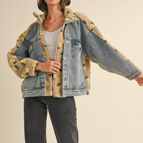 TARA FLORAL SHEARLING DENIM JACKET – Mable Clothing
