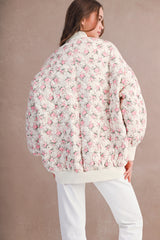 CECELIA FLORAL PRINT OVERSIZED BOMBER JACKET