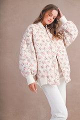 CECELIA FLORAL PRINT OVERSIZED BOMBER JACKET