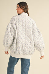 ZELINA OVERSIZED QUILTED DITZY FLORAL BOMBER JACKET