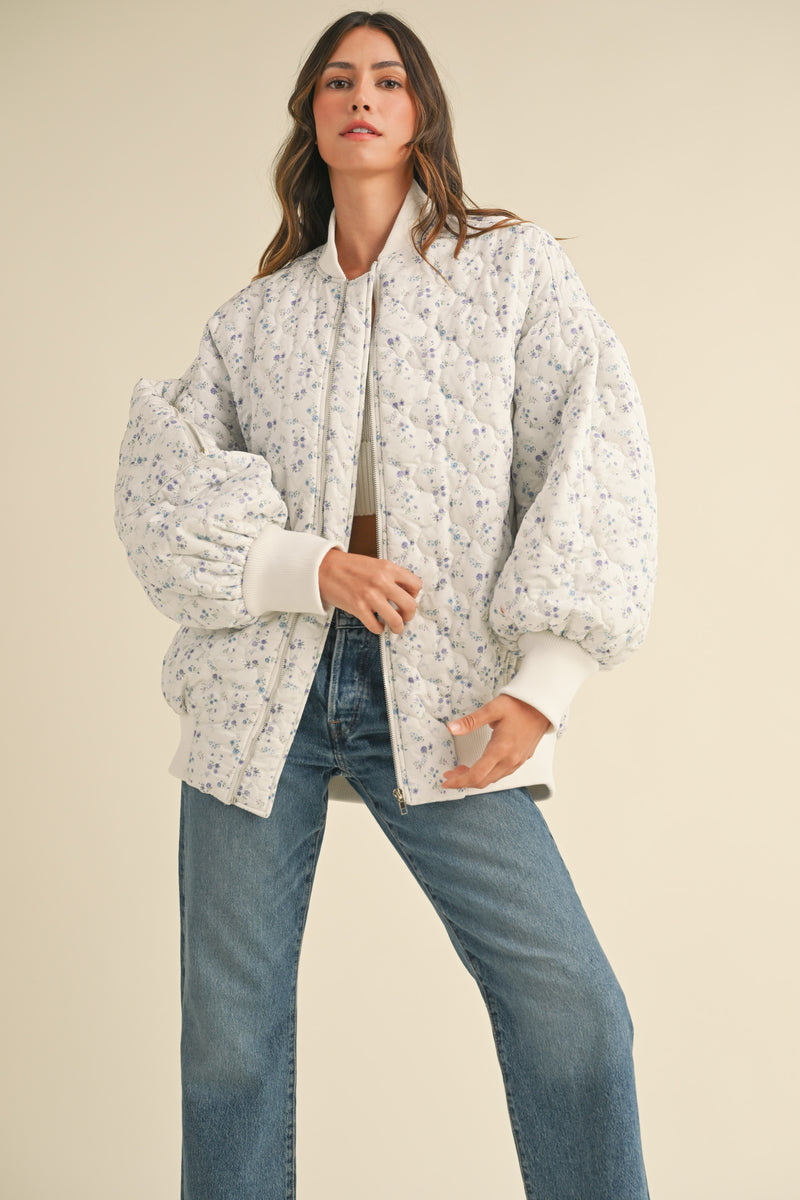 ZELINA OVERSIZED QUILTED DITZY FLORAL BOMBER JACKET