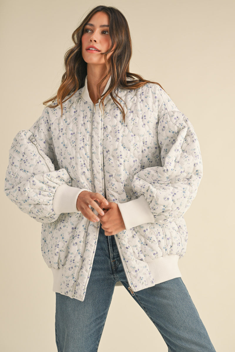 ZELINA OVERSIZED QUILTED DITZY FLORAL BOMBER JACKET