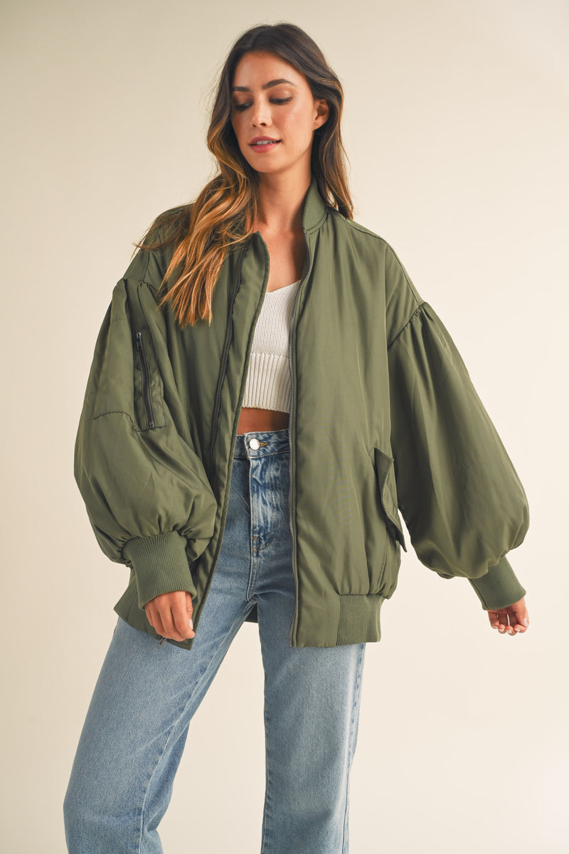 TEREMANA PUFF SLEEVE BOMBER JACKET