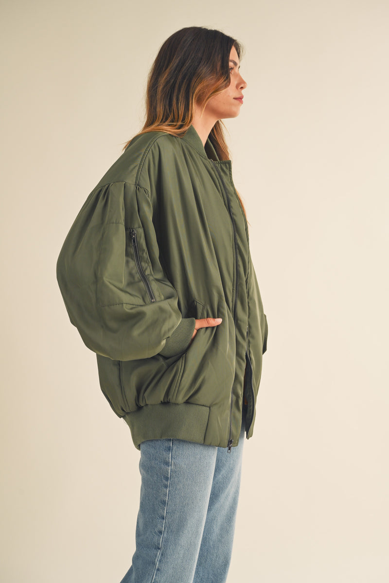 TEREMANA PUFF SLEEVE BOMBER JACKET