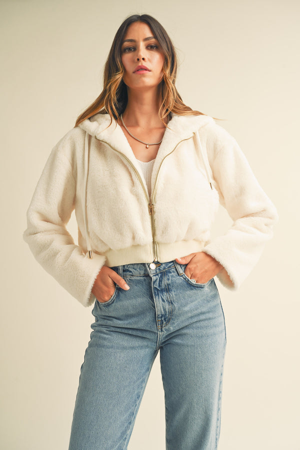 KATIE FAUX FUR HOODIE JACKET