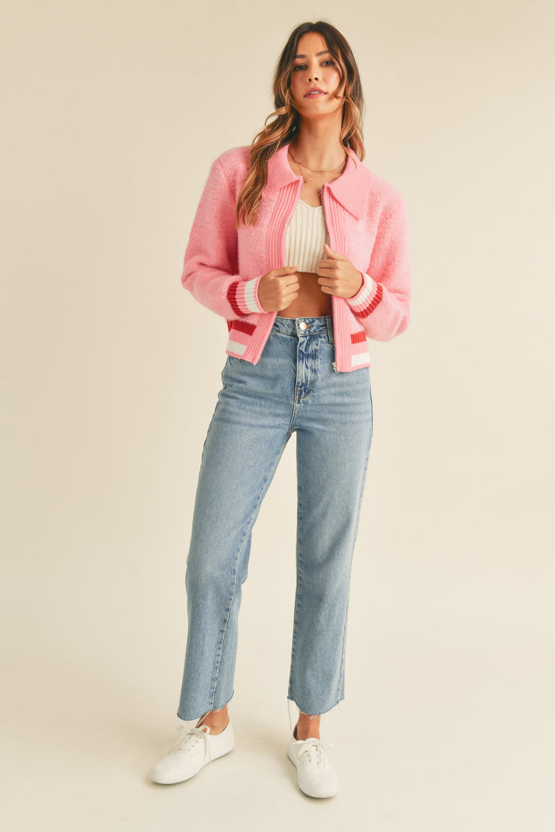OTTOLINE FUZZY ZIP UP KNIT JACKET
