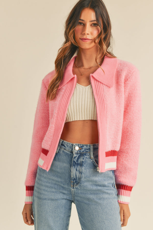 OTTOLINE FUZZY ZIP UP KNIT JACKET