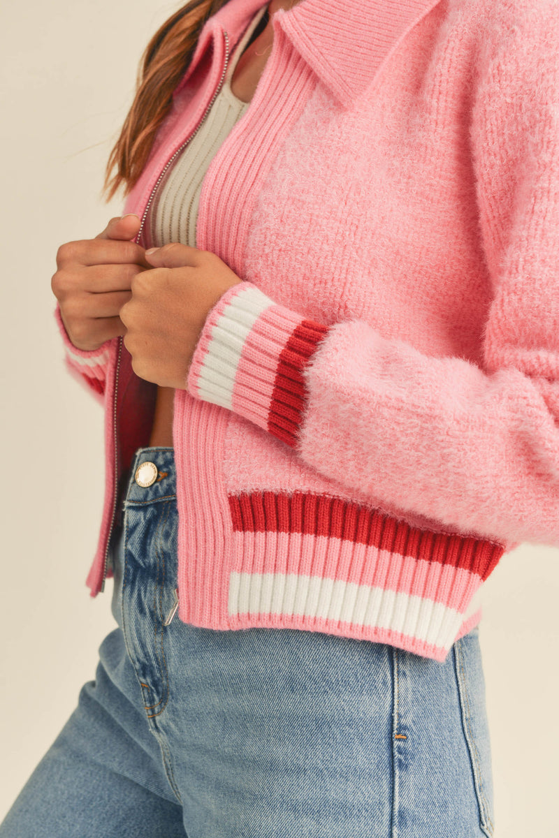 OTTOLINE FUZZY ZIP UP KNIT JACKET