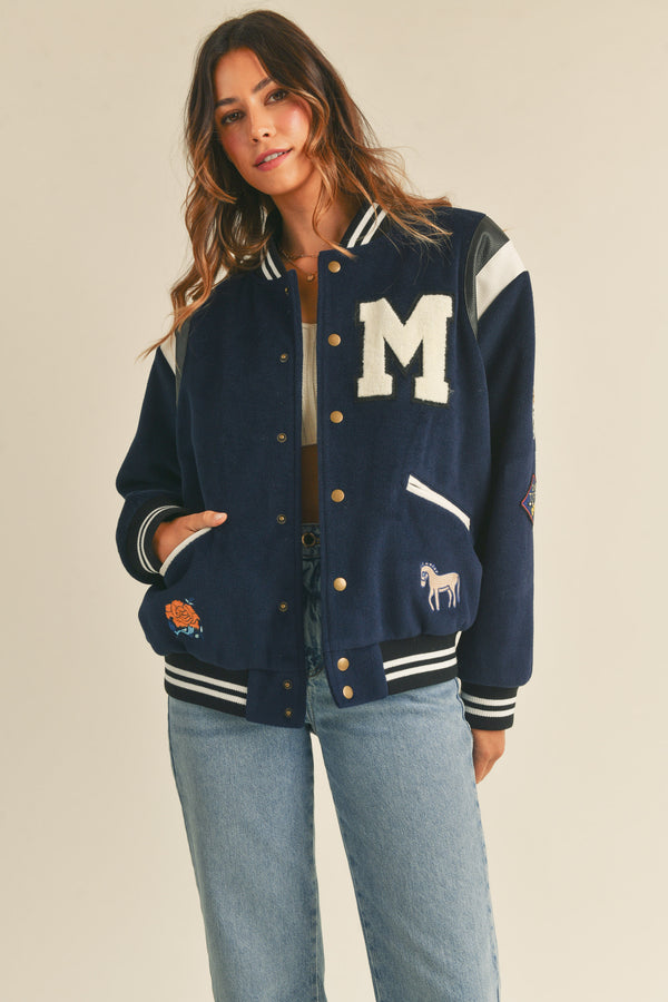 LEXIE BOMBER VARSITY JACKET W/ PATCHES