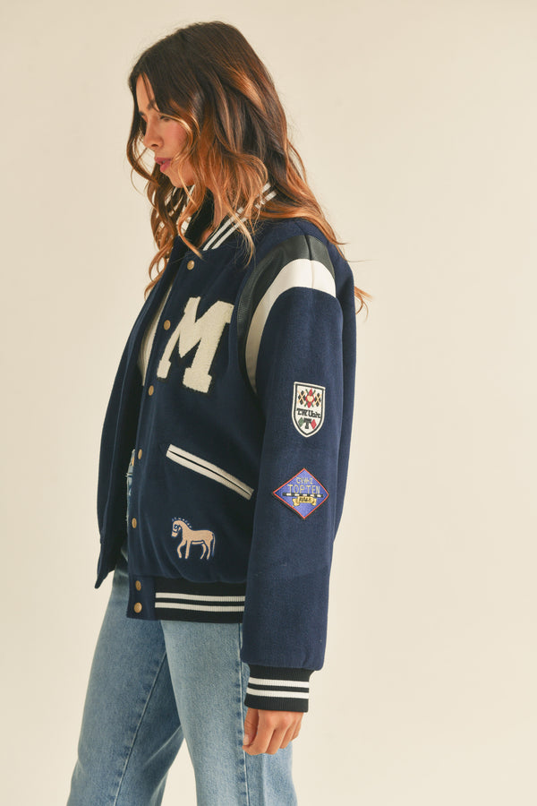 LEXIE BOMBER VARSITY JACKET W/ PATCHES
