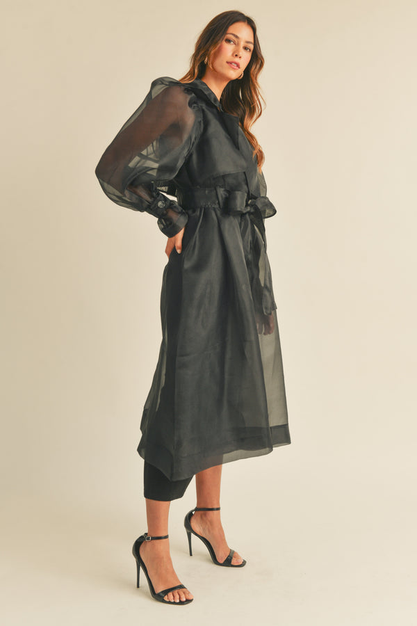 AILLISH ORGANZA PUFF SLEEVE SHEER TRENCH COAT