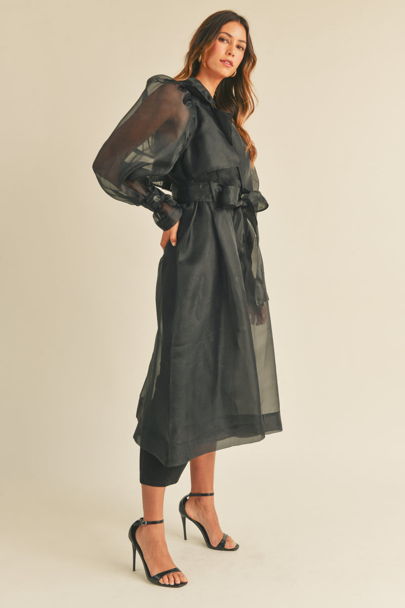 AILLISH ORGANZA PUFF SLEEVE SHEER TRENCH COAT