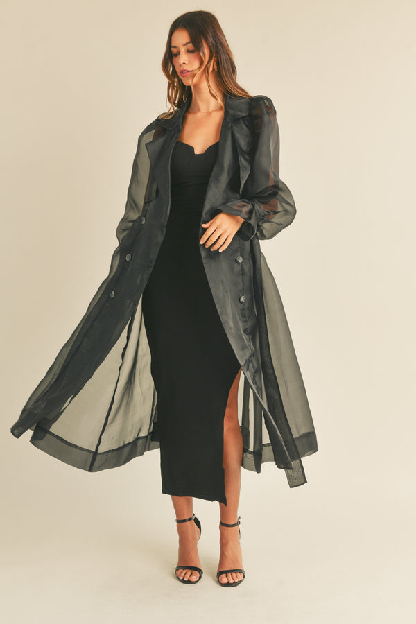 AILLISH ORGANZA PUFF SLEEVE SHEER TRENCH COAT
