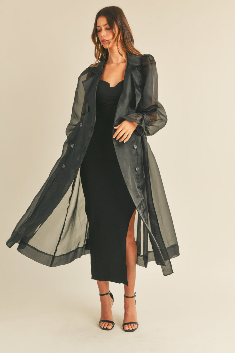 AILLISH ORGANZA PUFF SLEEVE SHEER TRENCH COAT