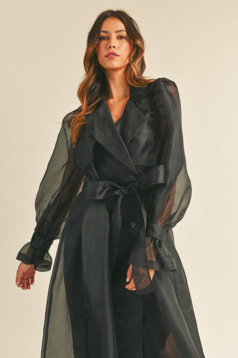 AILLISH ORGANZA PUFF SLEEVE SHEER TRENCH COAT