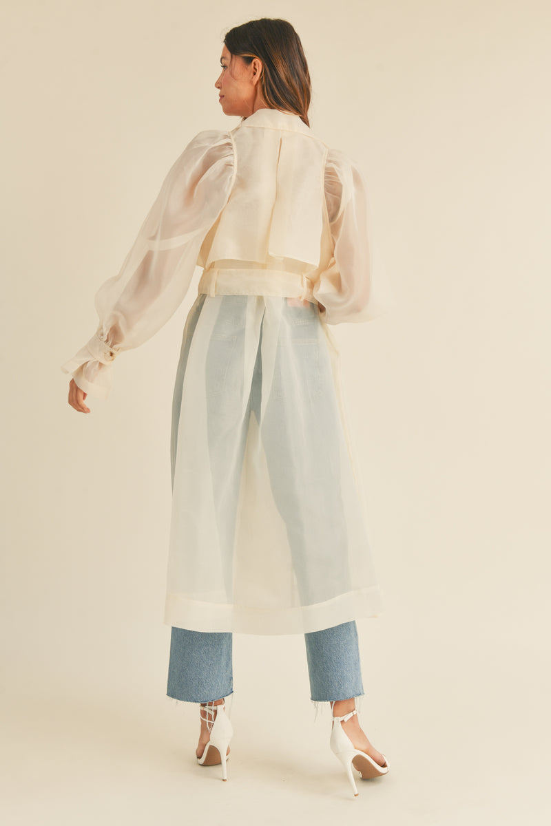 RHYAN ORGANZA PUFF SLEEVE SHEER TRENCH COAT