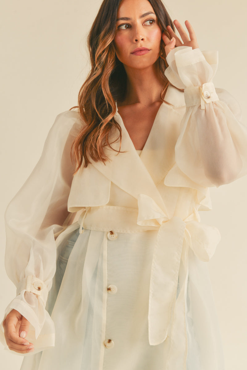 RHYAN ORGANZA PUFF SLEEVE SHEER TRENCH COAT