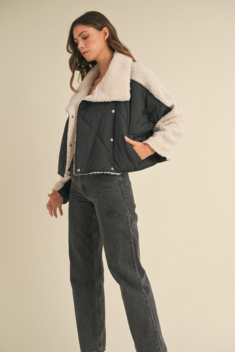 IRIA QUILTED FLUFFY SHEARLING JACKET