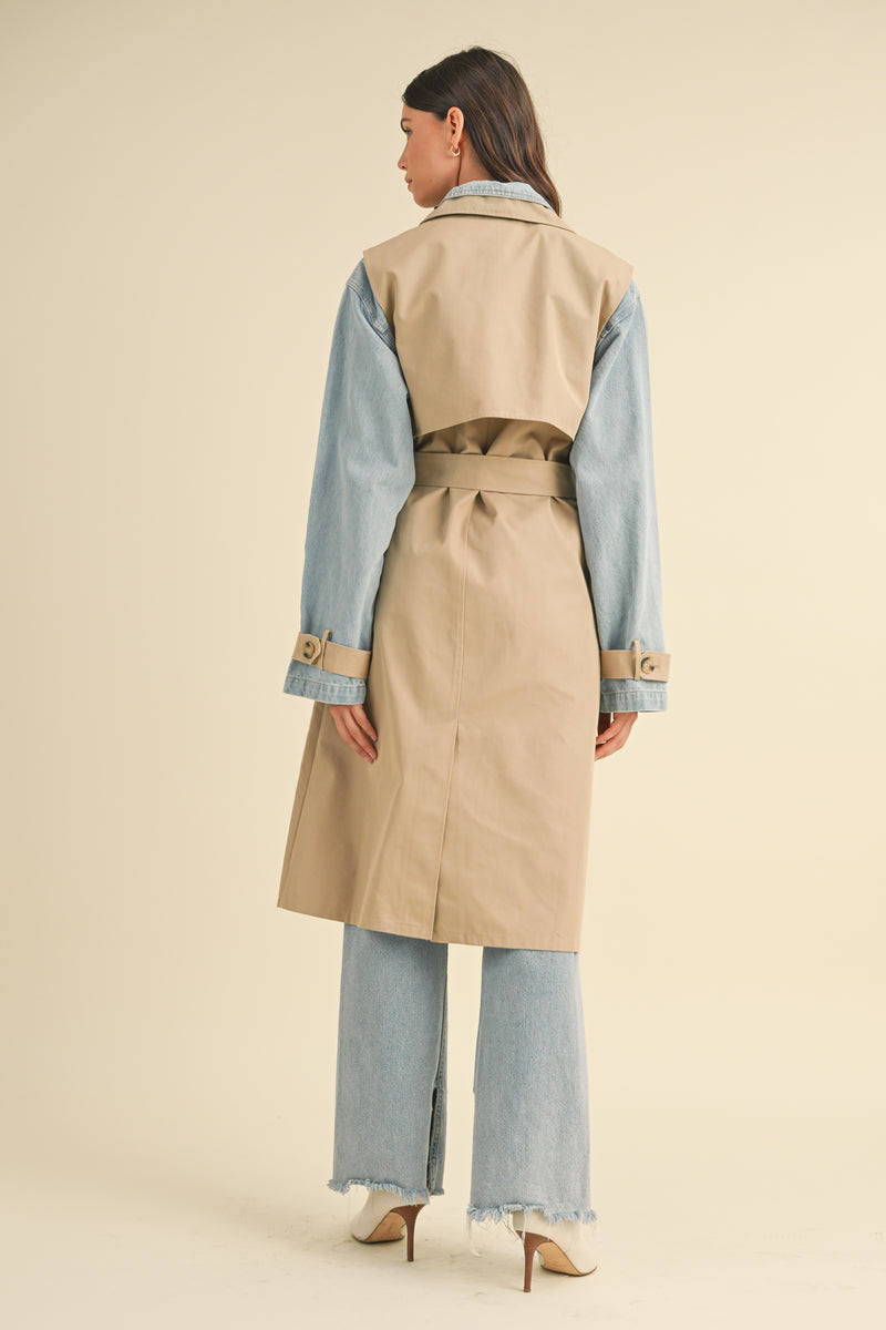 YARIEL LAYERED LOOK TRENCH COAT WITH DENIM JACKET