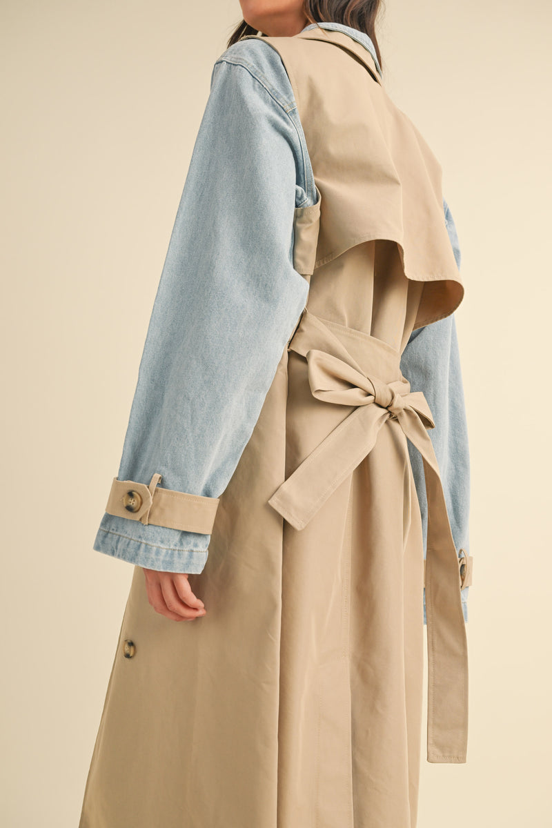 YARIEL LAYERED LOOK TRENCH COAT WITH DENIM JACKET