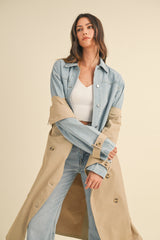 YARIEL LAYERED LOOK TRENCH COAT WITH DENIM JACKET