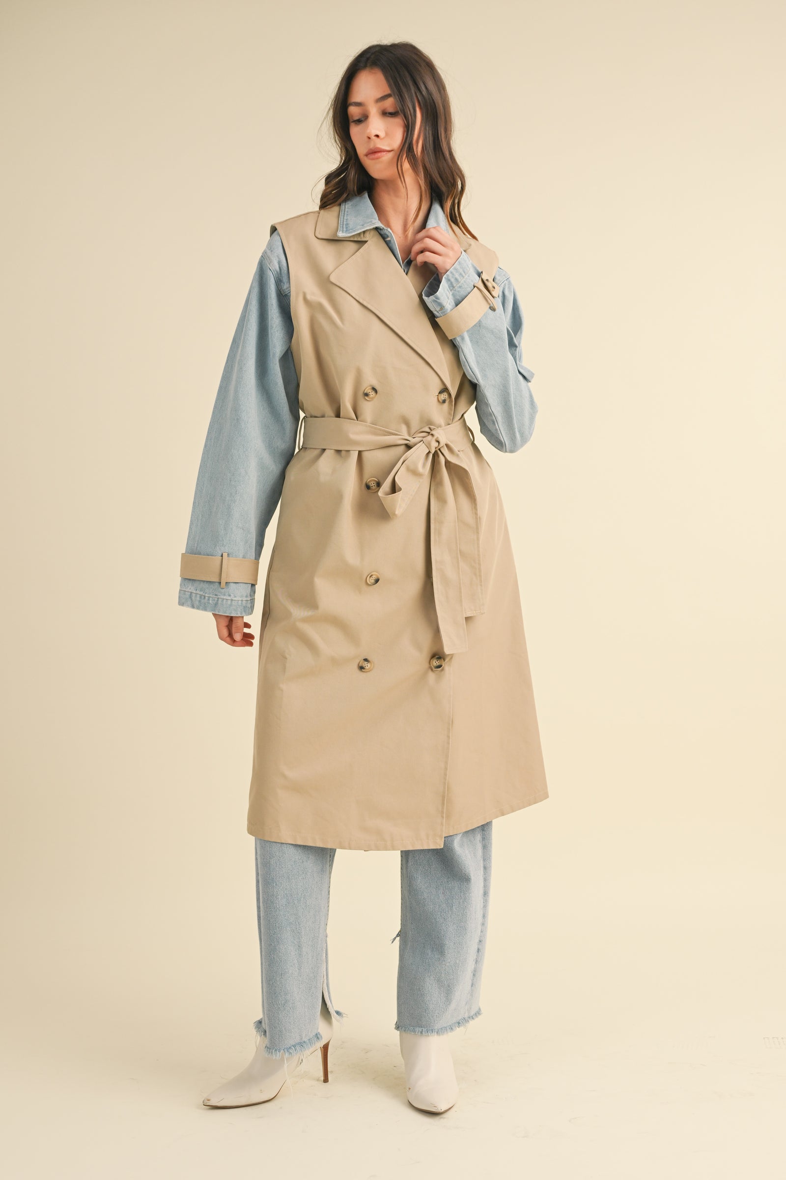YARIEL LAYERED LOOK TRENCH COAT WITH DENIM JACKET – Mable Clothing