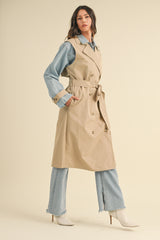 YARIEL LAYERED LOOK TRENCH COAT WITH DENIM JACKET