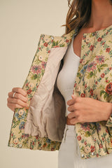 JENOVA FLORAL TAPESTRY FABRIC QUILTED BOMBER JACKET