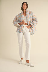 CLAIRISSA PATCHWORK FEELING FLORAL PRINT QUILTED JACKET