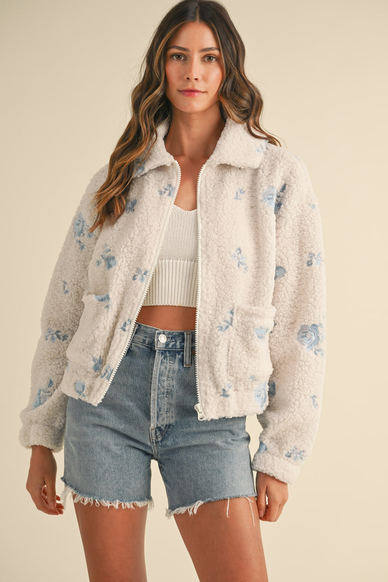 SERAPHINA FLORAL EMBROIDERED TEDDY JACKET