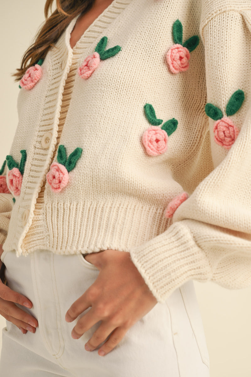 VELINA ROSE APPLIQUE CHUNKY CARDIGAN