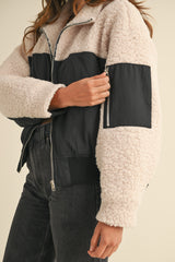 PELAGIA SHEARLING CONTRAST BOMBER JACKET