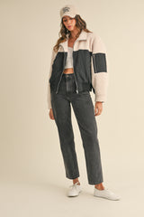 PELAGIA SHEARLING CONTRAST BOMBER JACKET