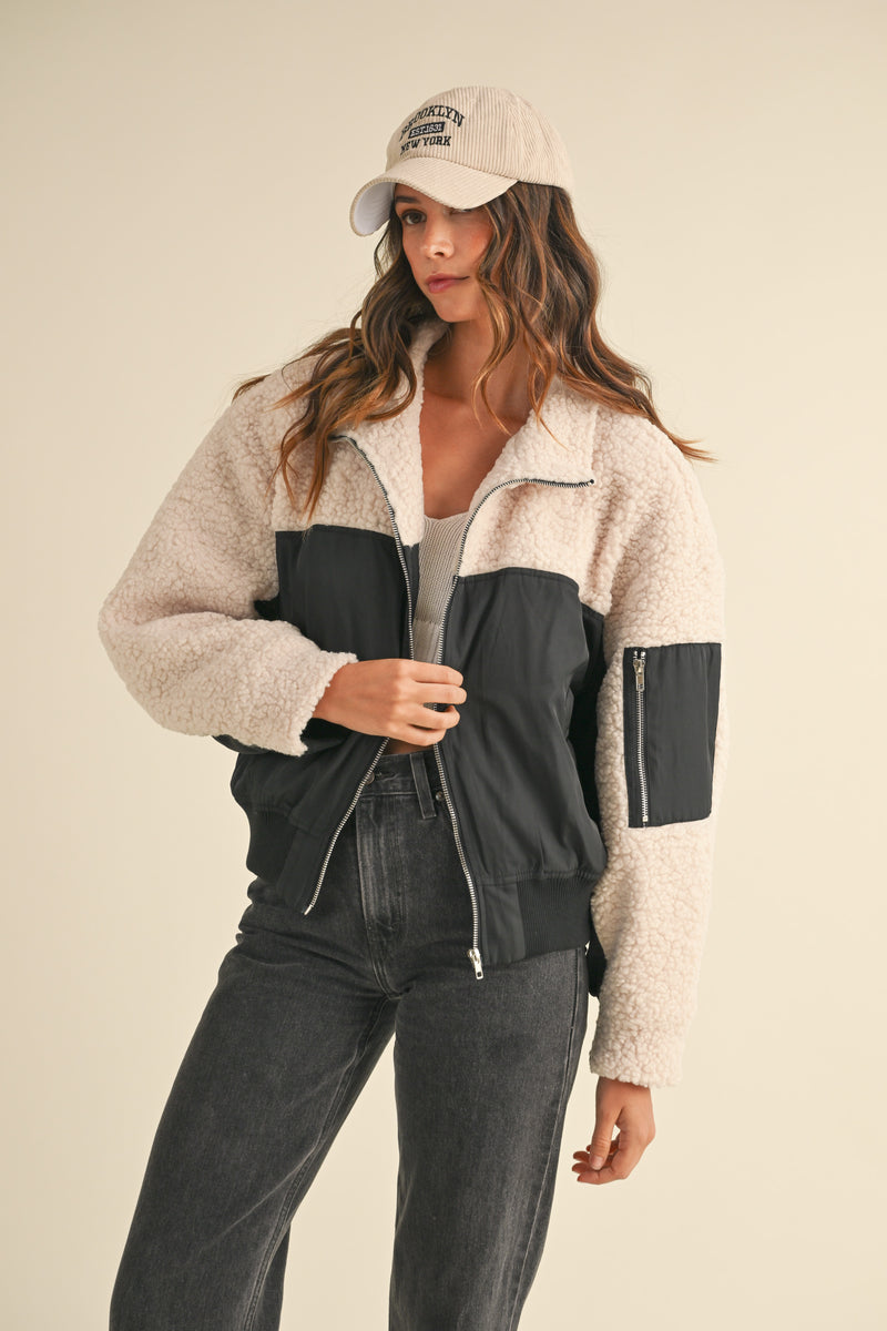 PELAGIA SHEARLING CONTRAST BOMBER JACKET