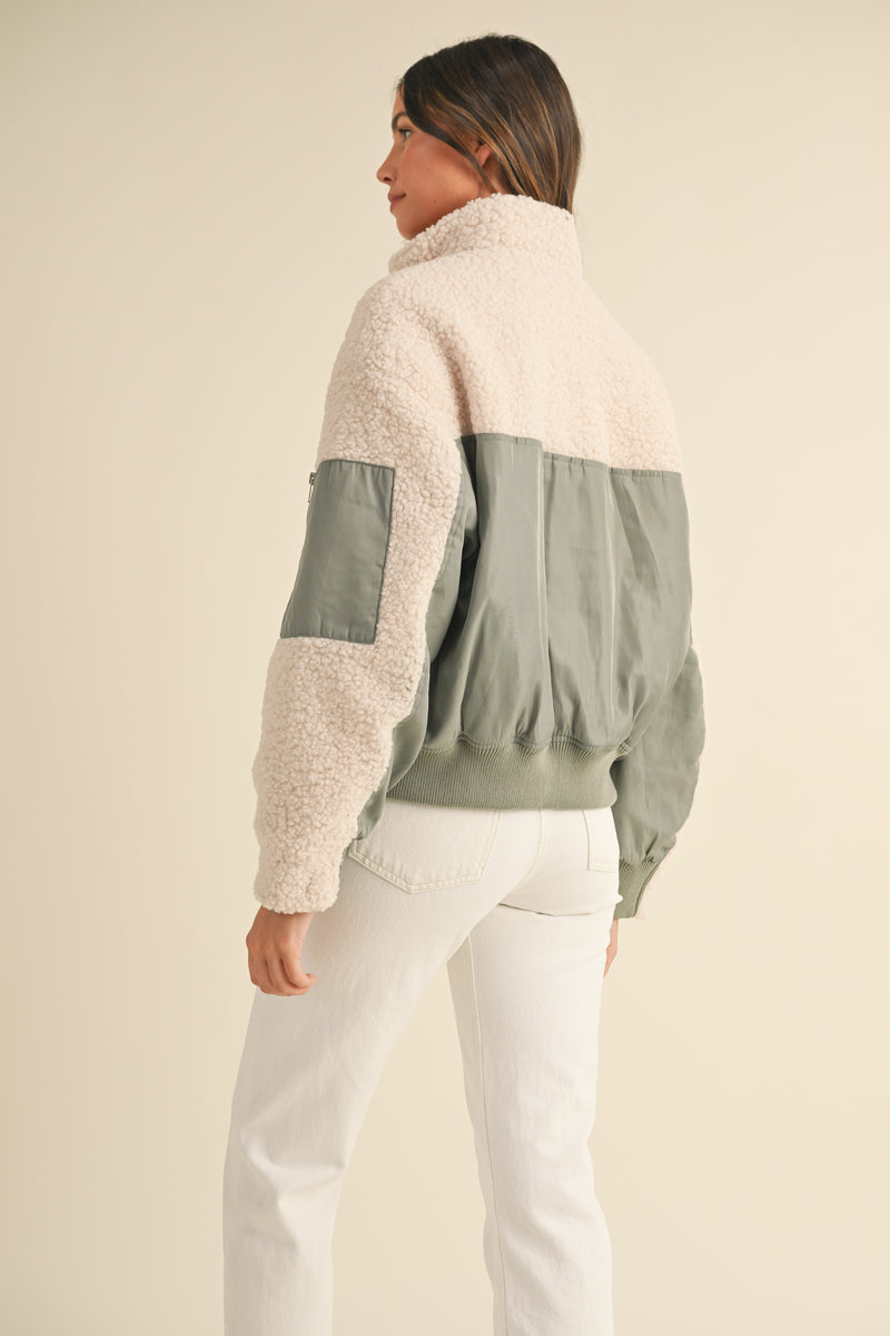 PELAGIA SHEARLING CONTRAST BOMBER JACKET