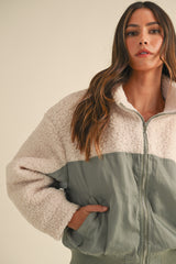 PELAGIA SHEARLING CONTRAST BOMBER JACKET