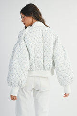 BOW PRINTED OVERSIZED BOMBER JACKET