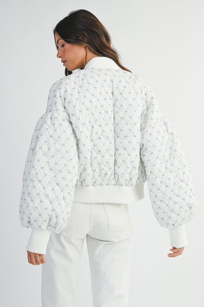 BOW PRINTED OVERSIZED BOMBER JACKET
