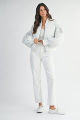 BOW PRINTED OVERSIZED BOMBER JACKET