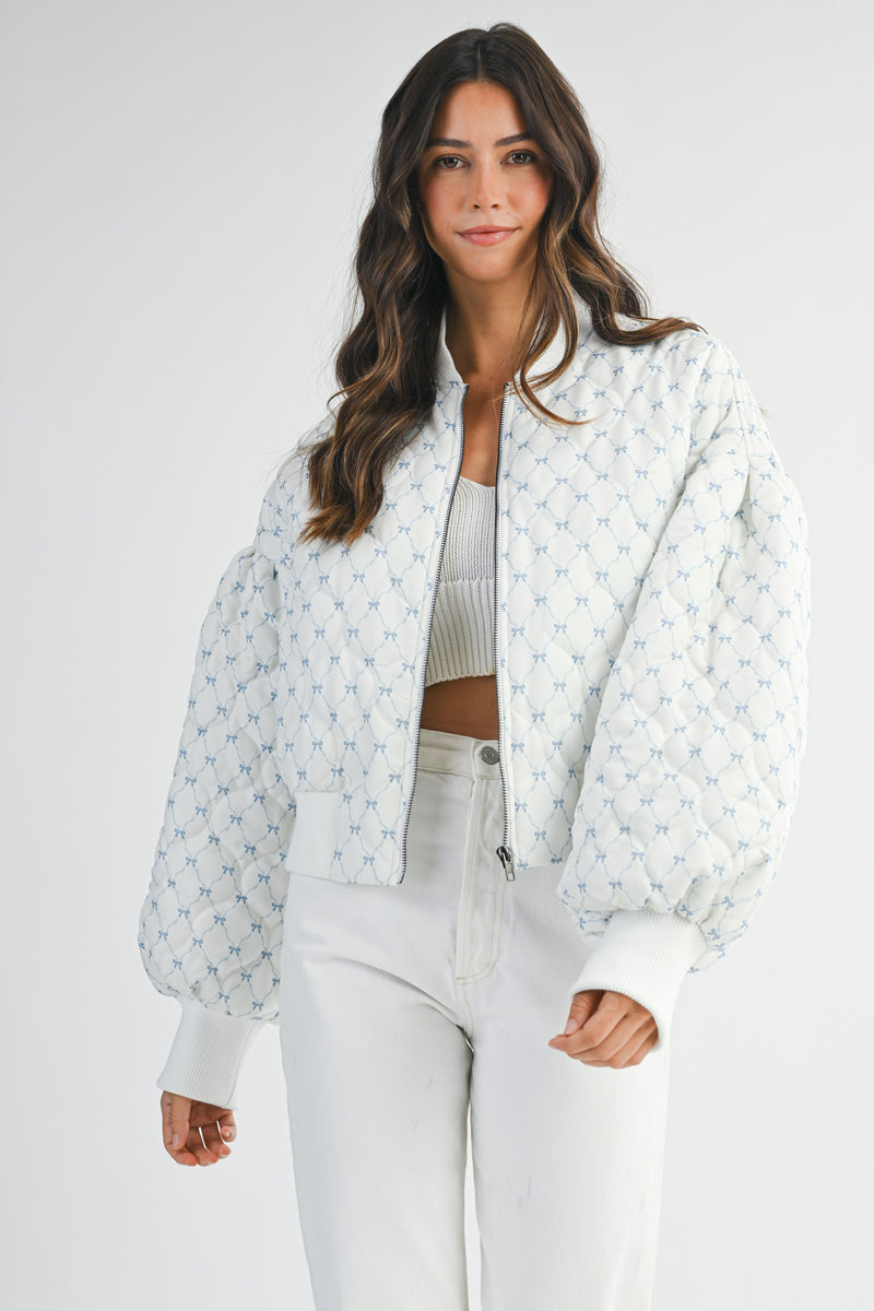 BOW PRINTED OVERSIZED BOMBER JACKET